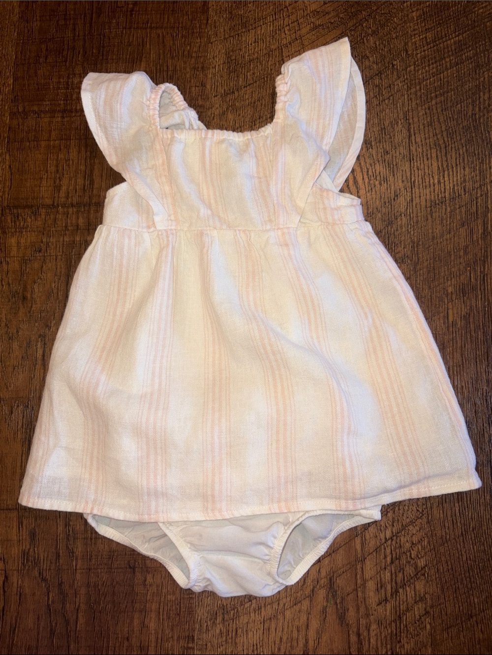 Cloud island white dress with light pink stripes - size 6-9M